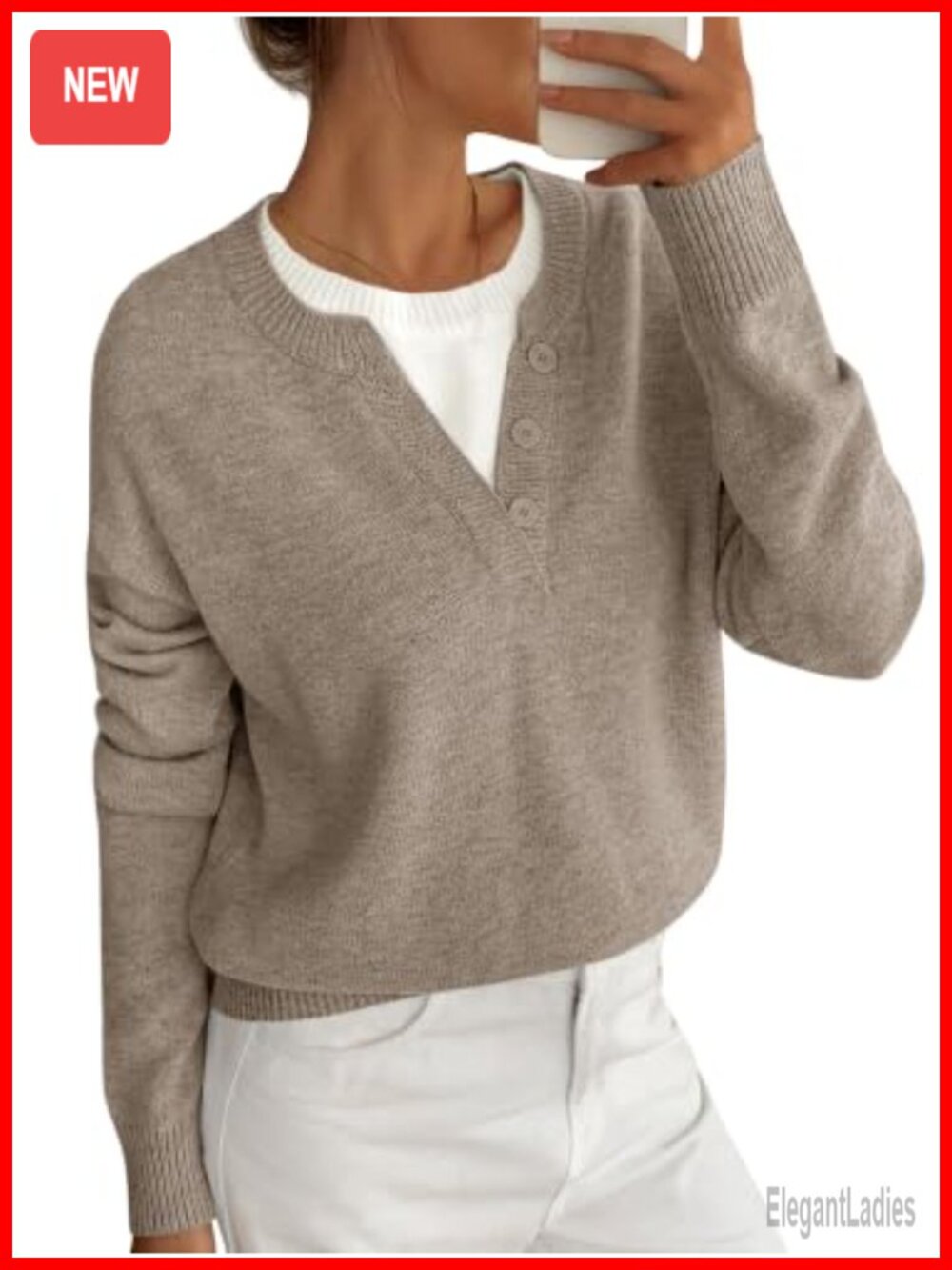 Women 2 in 1 Knitted Oversized Sweater Crew Neck Pullover Long Sleeve